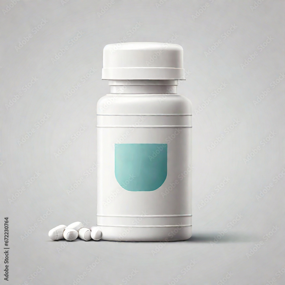 White plastic pill bottle design vector mockup. Created using generative AI tools - obrazy, fototapety, plakaty 