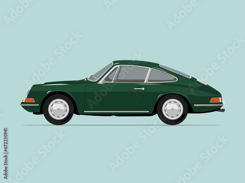 Racing green colors vintage German car. Vector illustration.