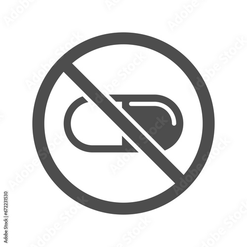 No pills sign in prohibited circle. Drug dosage, vitamin symbol, flat vector illustration.