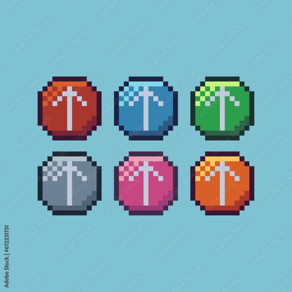 Pixel art sets of upload button with variation color item asset. Simple bits of update icon pixelated style. 8bits perfect for game asset or design asset element for your game design asset.
