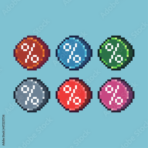 Pixel art sets of discount icon with variation color item asset. Simple bits of discount pixelated style. 8bits perfect for game asset or design asset element for your game design asset.