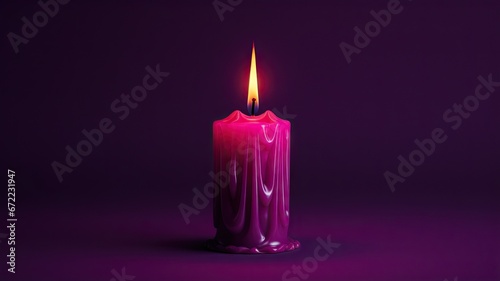  a purple candle with a red flame on a purple background. generative ai