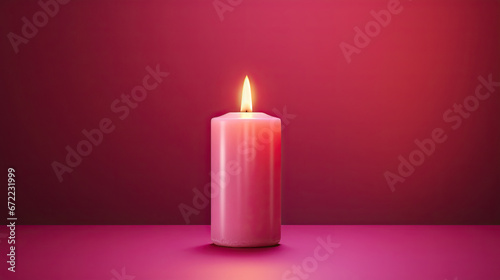  a lit candle on a pink surface with a red background. generative ai