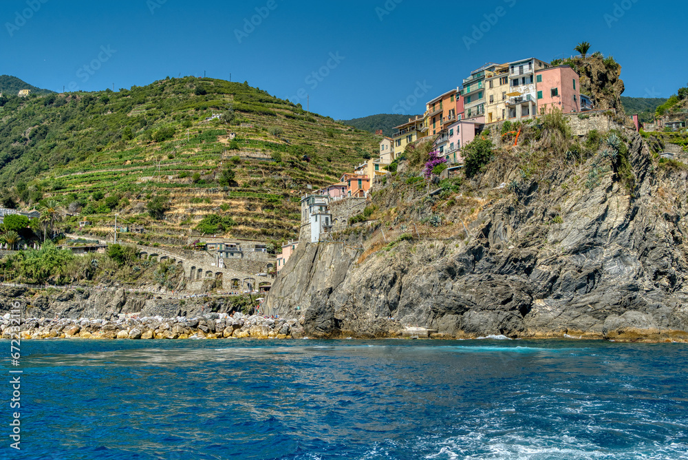 Riomaggiore, one of the five famous coastal village in the Cinque Terre National Park. Ligurian coast in the province of La Spezia. Cinque Terre coast or Italian Riviera. Riomaggiore, Liguria, Italy