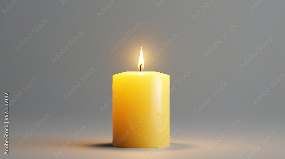 a yellow candle with a single candle light on a gray background. generative ai a yellow candle with a single candle light on a gray background. generative ai