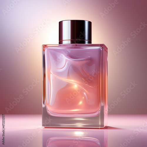 cosmetic branding, branding and cosmetics concept - bottle with rose petals and flower in rose bottle on marble background, skin care background, make up and