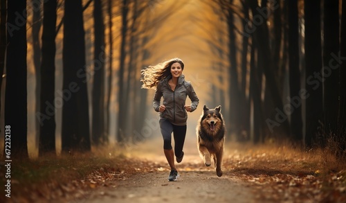 young girl running with her dog in the forest © Jorge Ferreiro