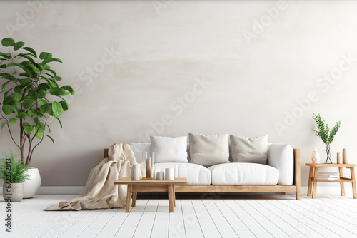 Minimalist style interior design of modern living room. Scandinavian home interior design of modern living room.