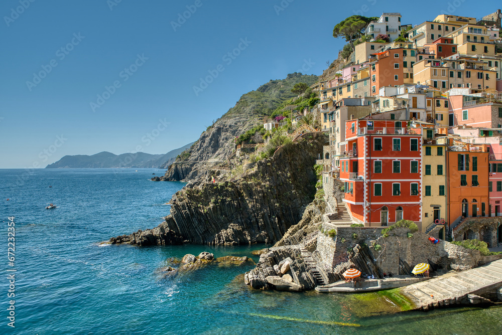 Riomaggiore, one of the five famous coastal village in the Cinque Terre National Park. Ligurian coast in the province of La Spezia. Cinque Terre coast or Italian Riviera. Riomaggiore, Liguria, Italy