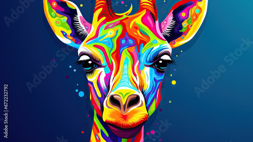  a colorful giraffe's face with a blue background. generative ai