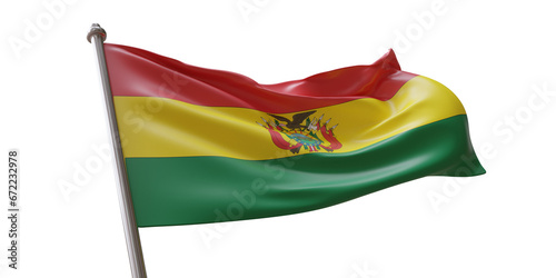 Bolivia flag waving isolated on white transparent background  PNG.