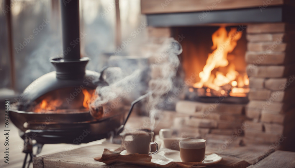 Cozy Moments: Hot Coffee by the Fireplace Cozy Moments: Hot Coffee by the Fireplace