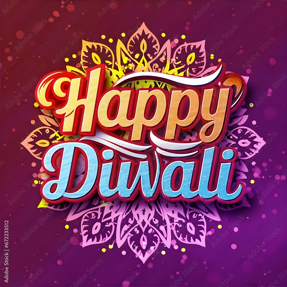 Happy Diwali T-shirt design  with hand lettering text effect illustration art template lamp light colorful background. generative ai