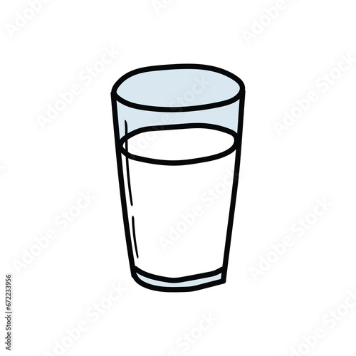 A hand-drawn cartoon doodle icon of a glass of milk on a white background.
