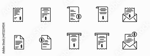 Receipt icon set. Linear invoice or bill icons for debt and salary © Phantasm