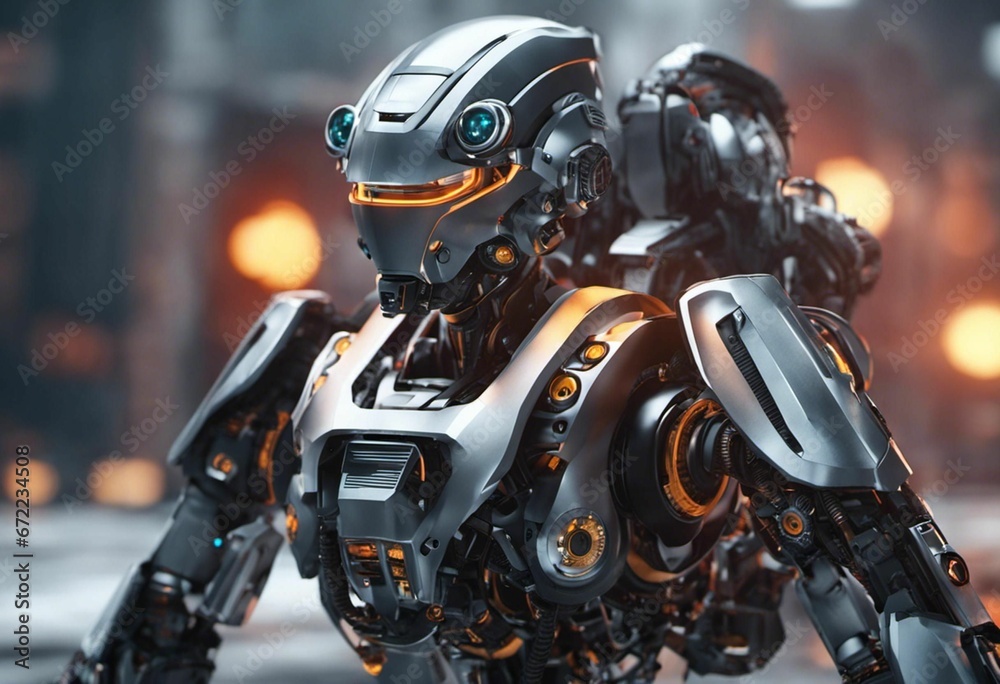 AI generated illustration of a robotic figure on bokeh background AI generated illustration of a robotic figure on bokeh background