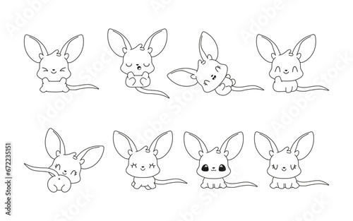 Collection of Vector Cartoon Baby Kangaroo Coloring Page. Set of Kawaii Isolated Baby Marsupial Animal Outline for Stickers, Baby Shower, Coloring Book, Prints for Clothes