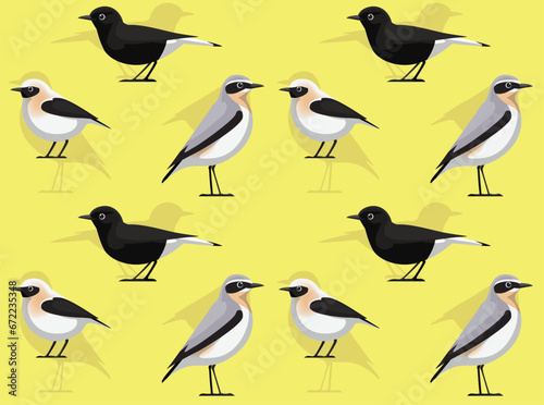 Bird Wheatear Cartoon Cute Seamless Wallpaper Background