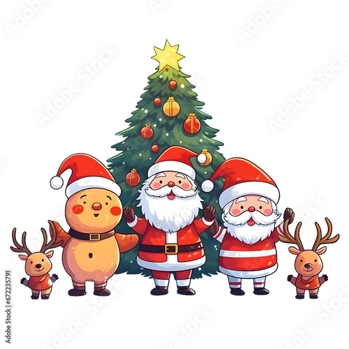 Santa Claus with gifts and cartoon decorations. on Christmas and New Year gift concept. © katobonsai