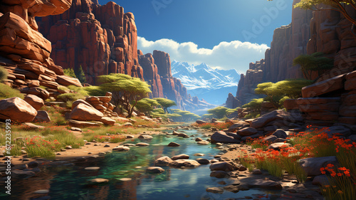 fantasy mountain landscape illustration © Aghavni