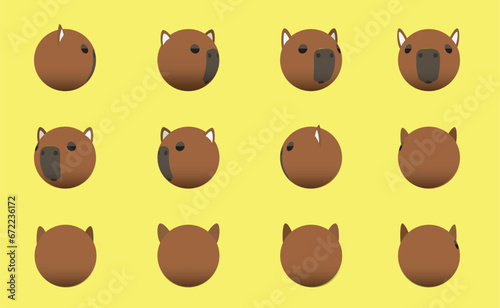 Animal Head Capybara Animate Spinning Vector Illustration