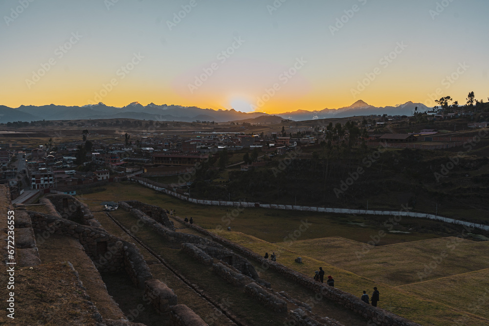ruins of ancient inca cities close to Cusco at sunset
