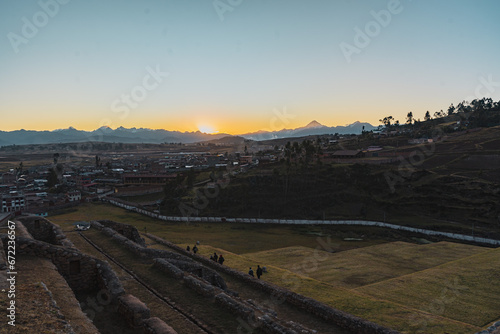 ruins of ancient inca cities close to Cusco at sunset