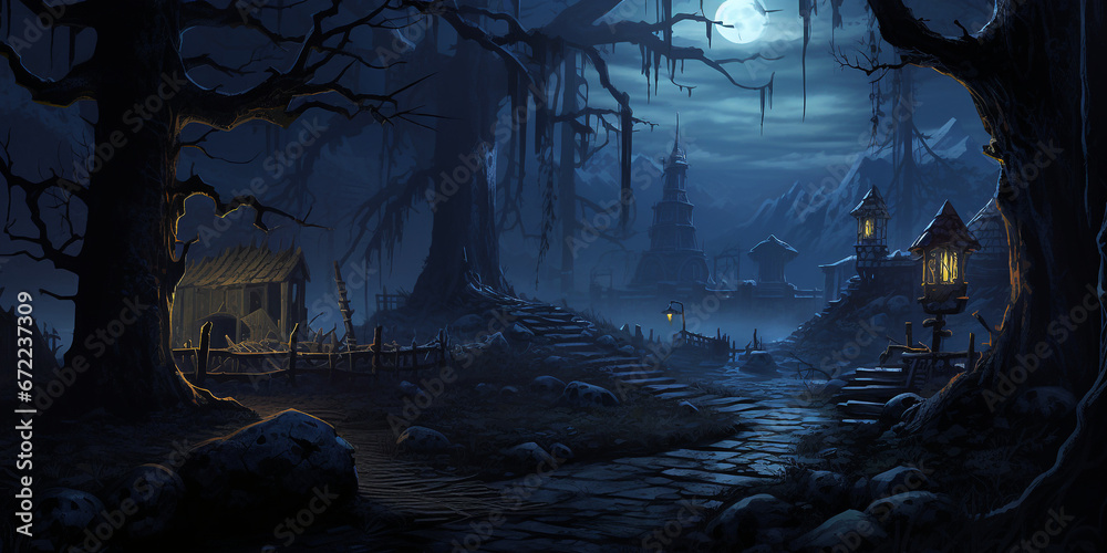 Fototapeta premium background art, night in the forest, Gothic style. Generative Ai.