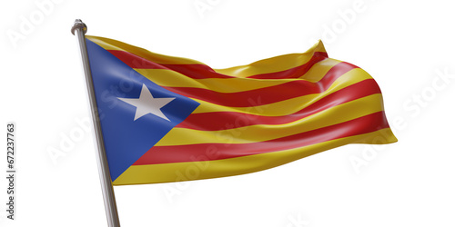 Catalonia flag waving isolated on white transparent background, PNG.