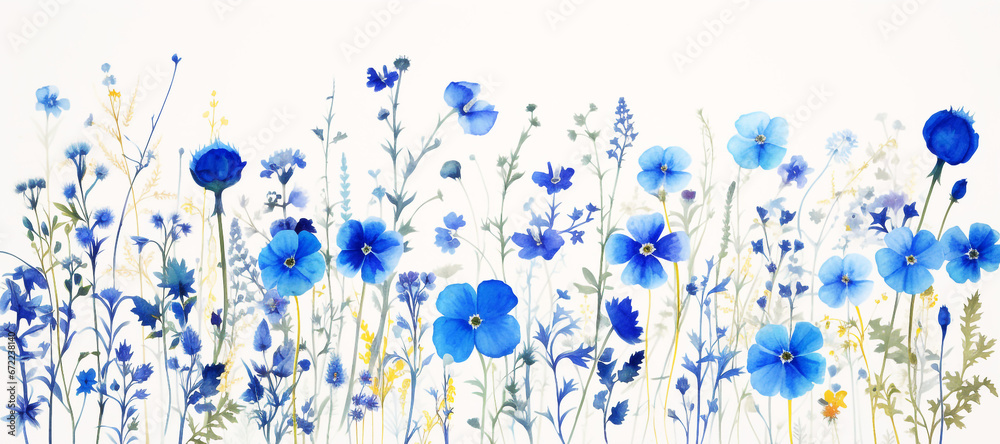 flower field drawn by blue pen, white background. flower field drawn by blue pen, white background.