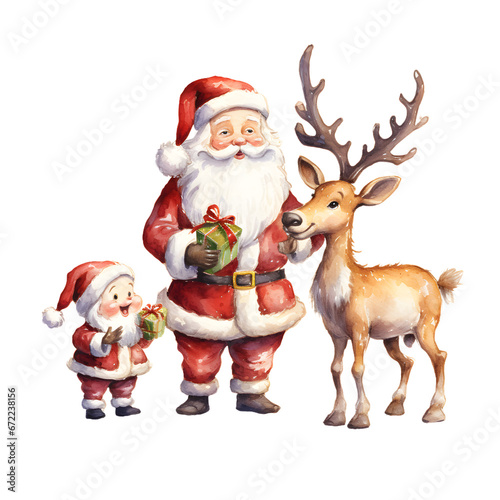 Santa Claus and deer isolated on transparent © katobonsai