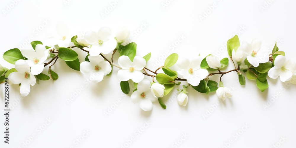 Fototapeta premium link of white spring flowers, white background.