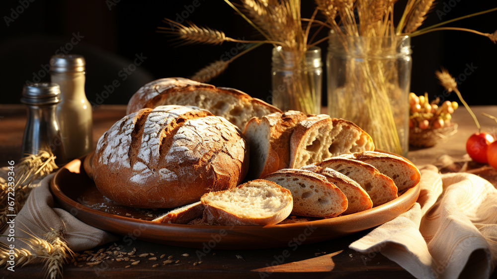 bread on the old background in the composition bread on the old background in the composition