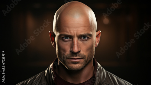 portrait of a bald man wearing a short jacket. photo