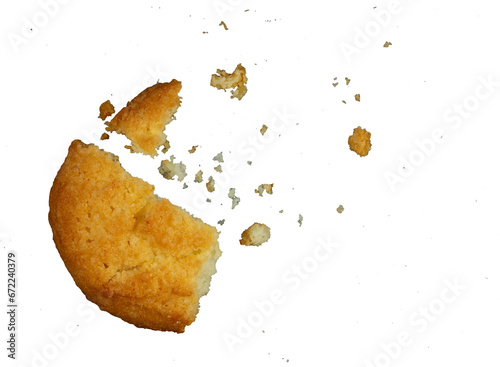 golden brown cookie with crumbs isolated photo