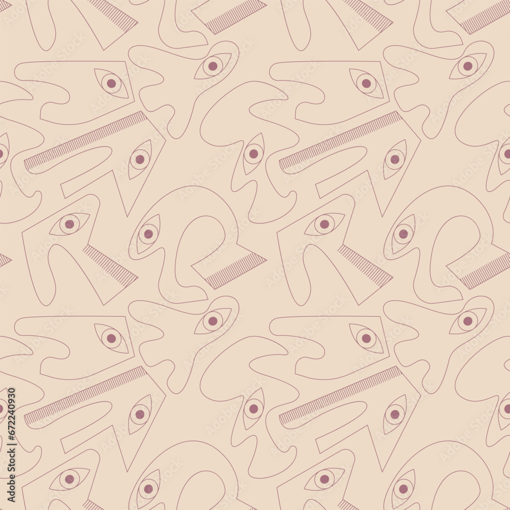 Psychedelic seamless colorful pattern with funny geometry characters with eyes Psychedelic seamless colorful pattern with funny geometry characters with eyes