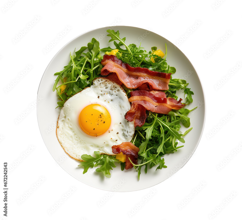 Fried eggs and bacon on a plate isolated over transparent background. Fried eggs and bacon on a plate isolated over transparent background.