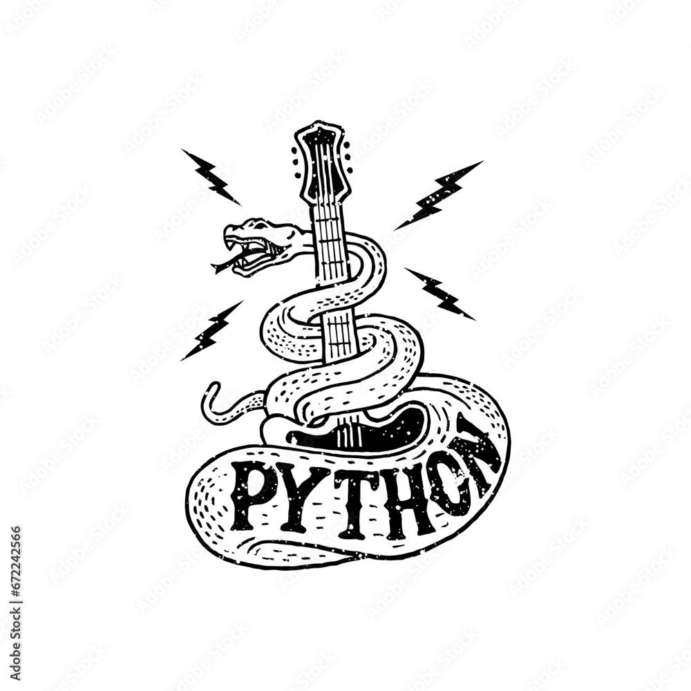 hand drawn python and guitar logo designs