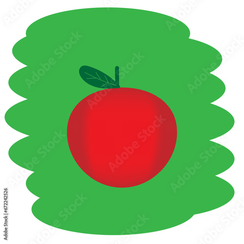 red apple with a leaf on a green background
