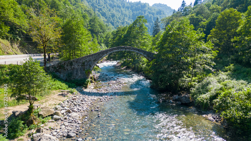 Historical stone bridge. Historical stone bridge built over the river. Shot in Rize Turkey. Firtina deresi