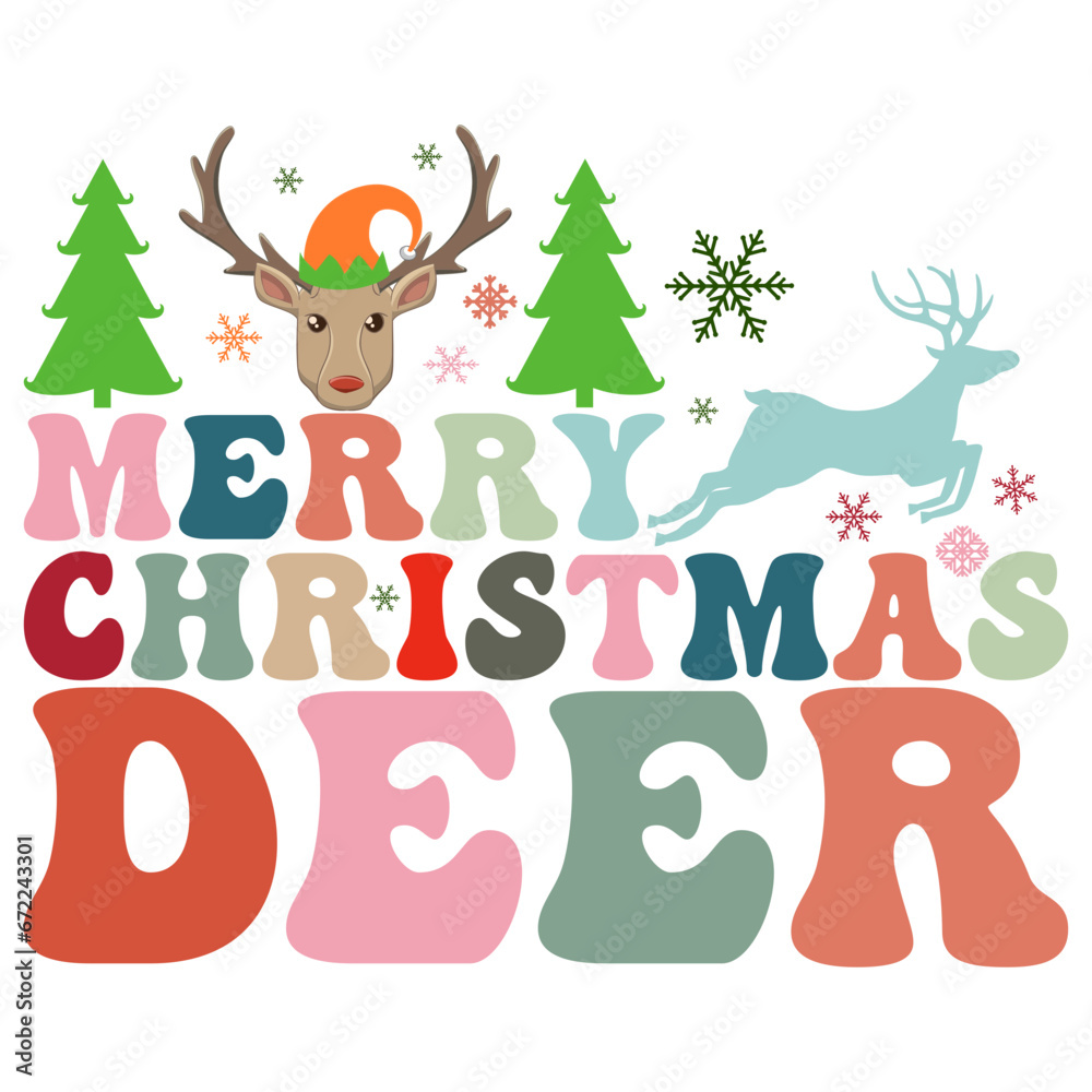 Naklejka premium MERRY CHRISTMAS MY DEER 2024 Svg Groovy Wavy Retro Sublimation T-shirt Design