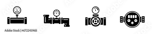 Pipes and fittings, tap. Vector icons. Sewage and Drainage. Pressure in the pipes