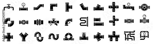 Water, oil or gas M3 pipeline with fittings and valves. Pipeline open, close. Pipe fitting symbol.