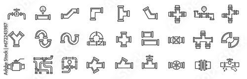 Water, oil or gas M3 pipeline with fittings and valves. Pipeline open, close. Pipe fitting symbol.