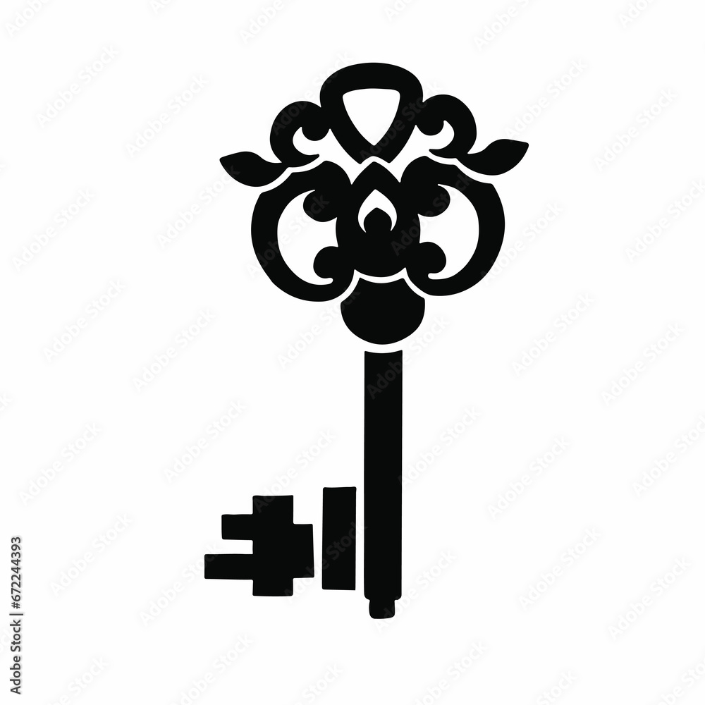 Obraz premium Door key silhouette black retro, protection, vector illustration eps10