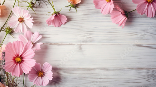  a bunch of pink flowers sitting on top of a wooden table. generative ai