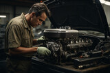 Mechanic working on a car engine
