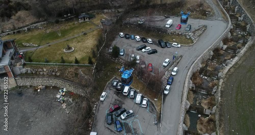 Funicamp ski lift, Encamp, Andorra. Aerial. Winter. 