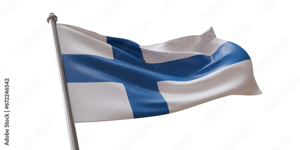Obraz premium Finland flag waving isolated on white transparent background, PNG.