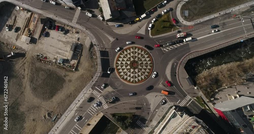 Aerial view of Andorra la Vella, the capital of Andorra, in the Pyrenees mountains between France and Spain. Winter. 